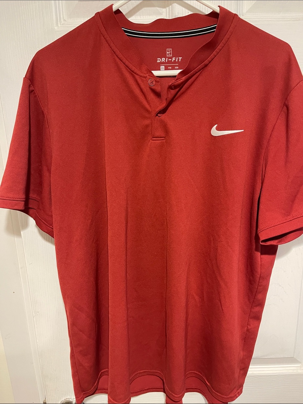 Nike Red Dri-FIT Henley Polo with White Swoosh